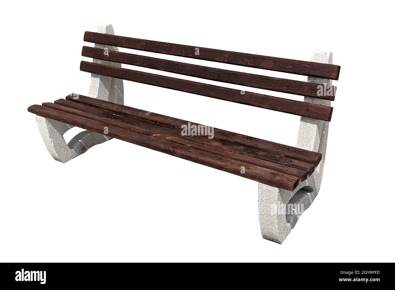 banc avec base en béton. pièce en bois pour s’asseoir. isolé sur fond