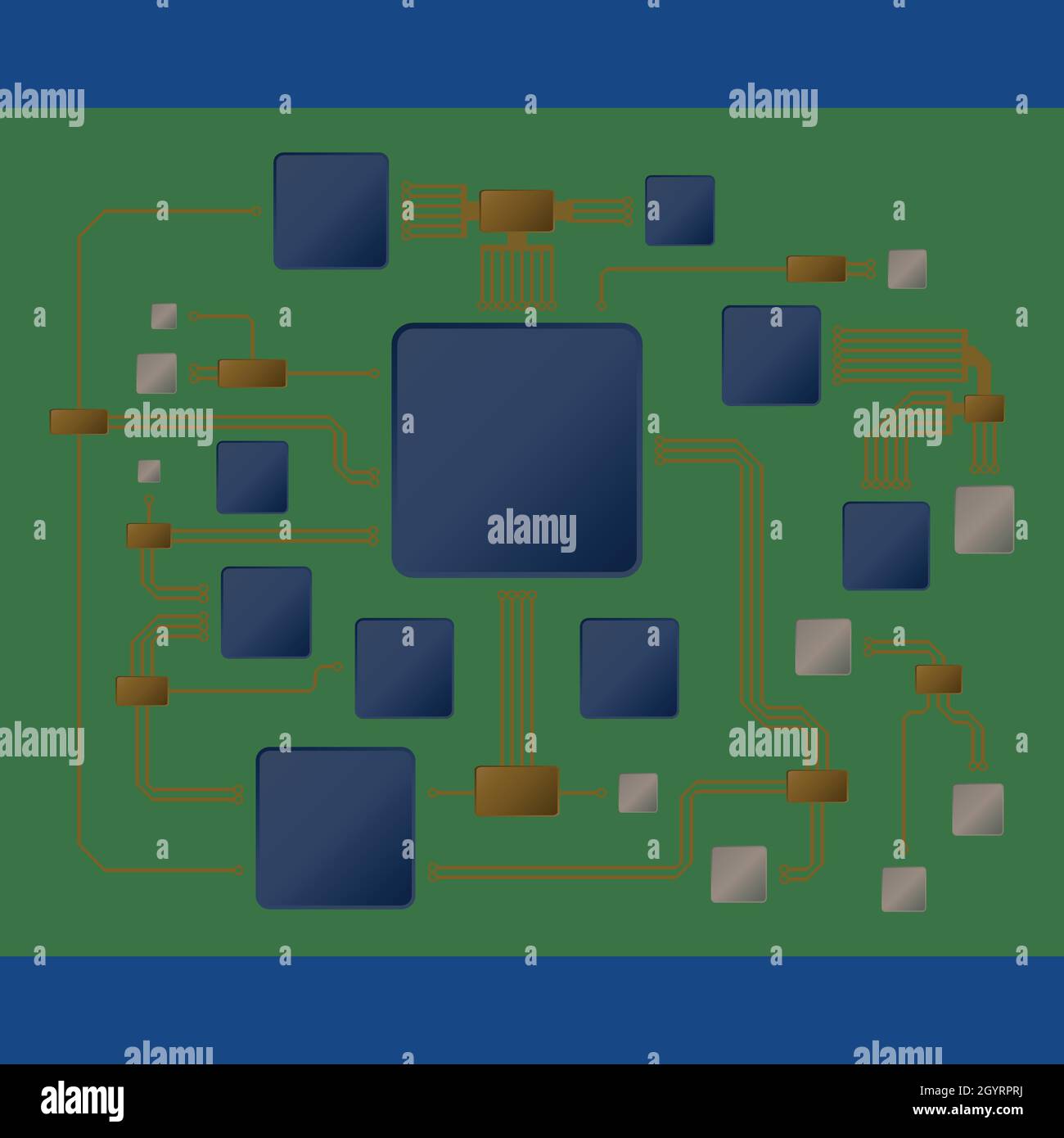 Différents circuits électroniques sur fond vert Illustration de Vecteur