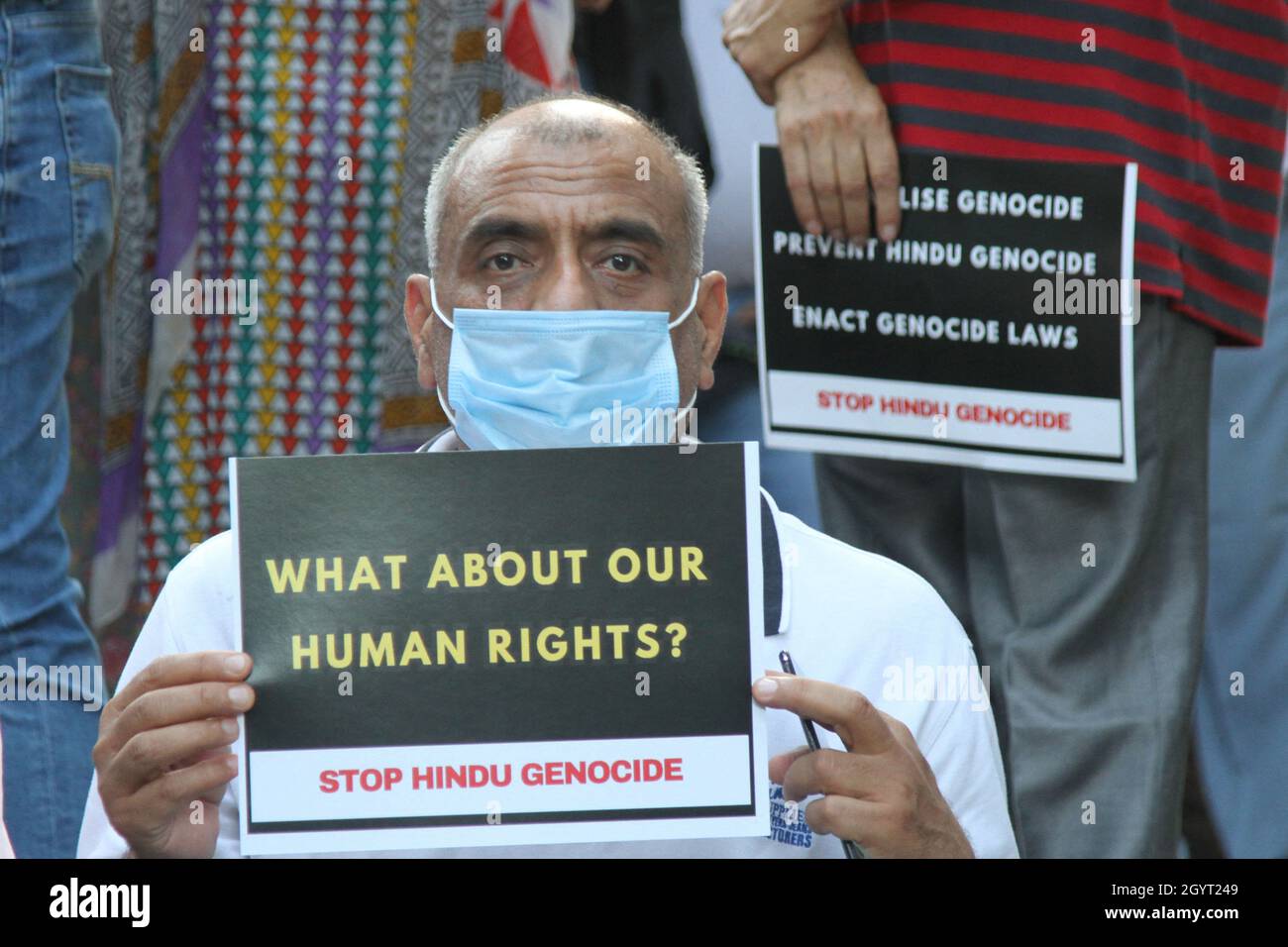 New Dehli, Inde.09e octobre 2021.Les Hindous de Kashmiri protestent à Jantar Mantar contre l'horrible assassinat des Hindous au Cachemire qui demandent de mettre fin au génocide hindou à New Delhi, en Inde, le samedi 09 octobre 2021.Photo par Anshuman Akash/ABACAPRES.COM crédit: Abaca Press/Alay Live News Banque D'Images