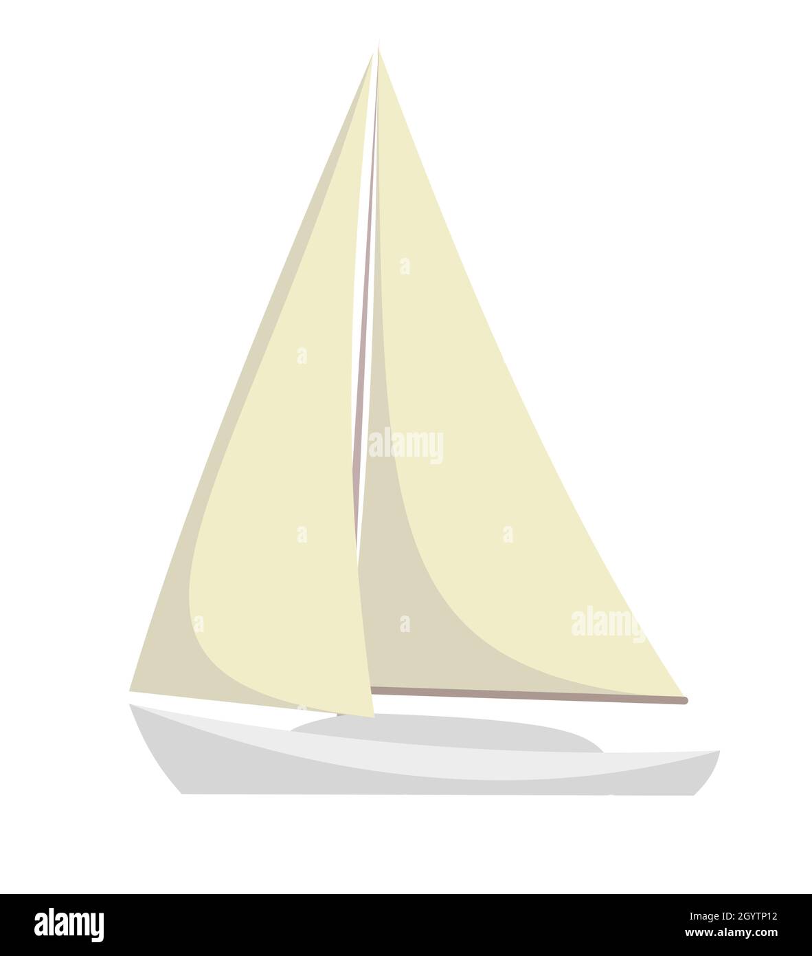 Yacht à voile.Bateau blanc à coque simple avec lignes de coque classiques.Vue de loin.Isolé sur fond blanc.Style plat.Vecteur. Illustration de Vecteur