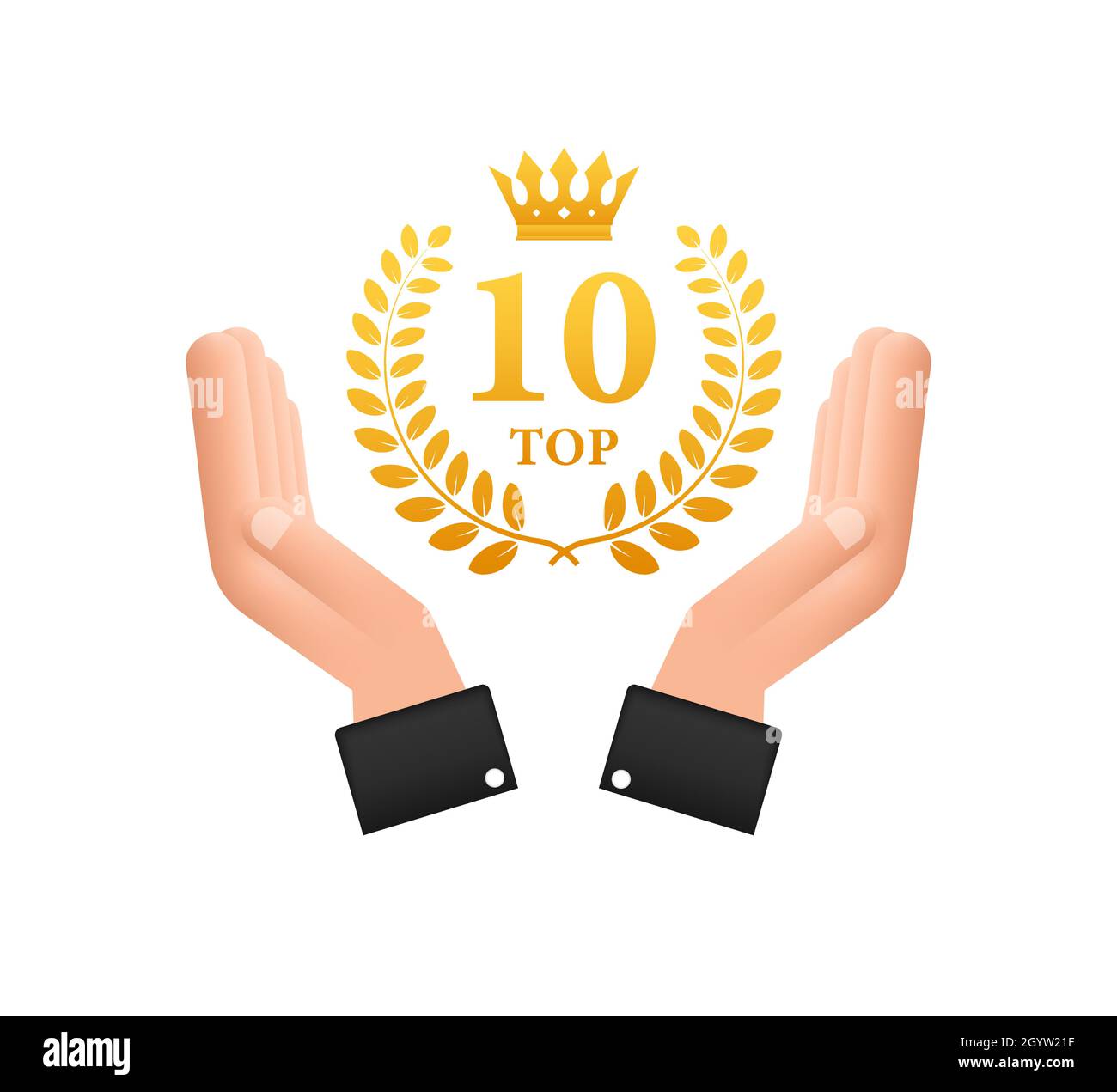 Les 10 meilleures étiquettes en mains.Icône couronne de Laurier doré.Illustration du stock vectoriel. Illustration de Vecteur