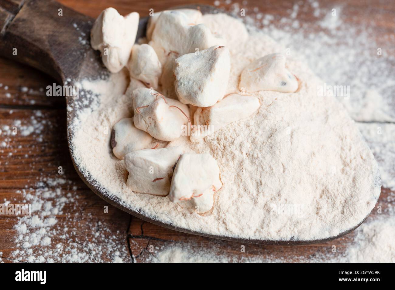 baobab et poudre sur une cuillère en bois Banque D'Images