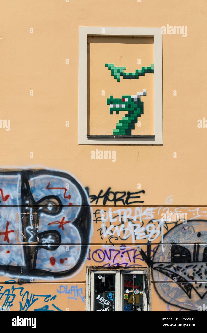 L'art de la rue invader à Ljubljana, en Slovénie Banque D'Images