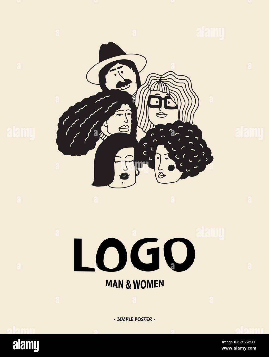 Groupe d'hommes et de femmes.Les différents visages des filles.Logo des responsables de personnes. Illustration de Vecteur