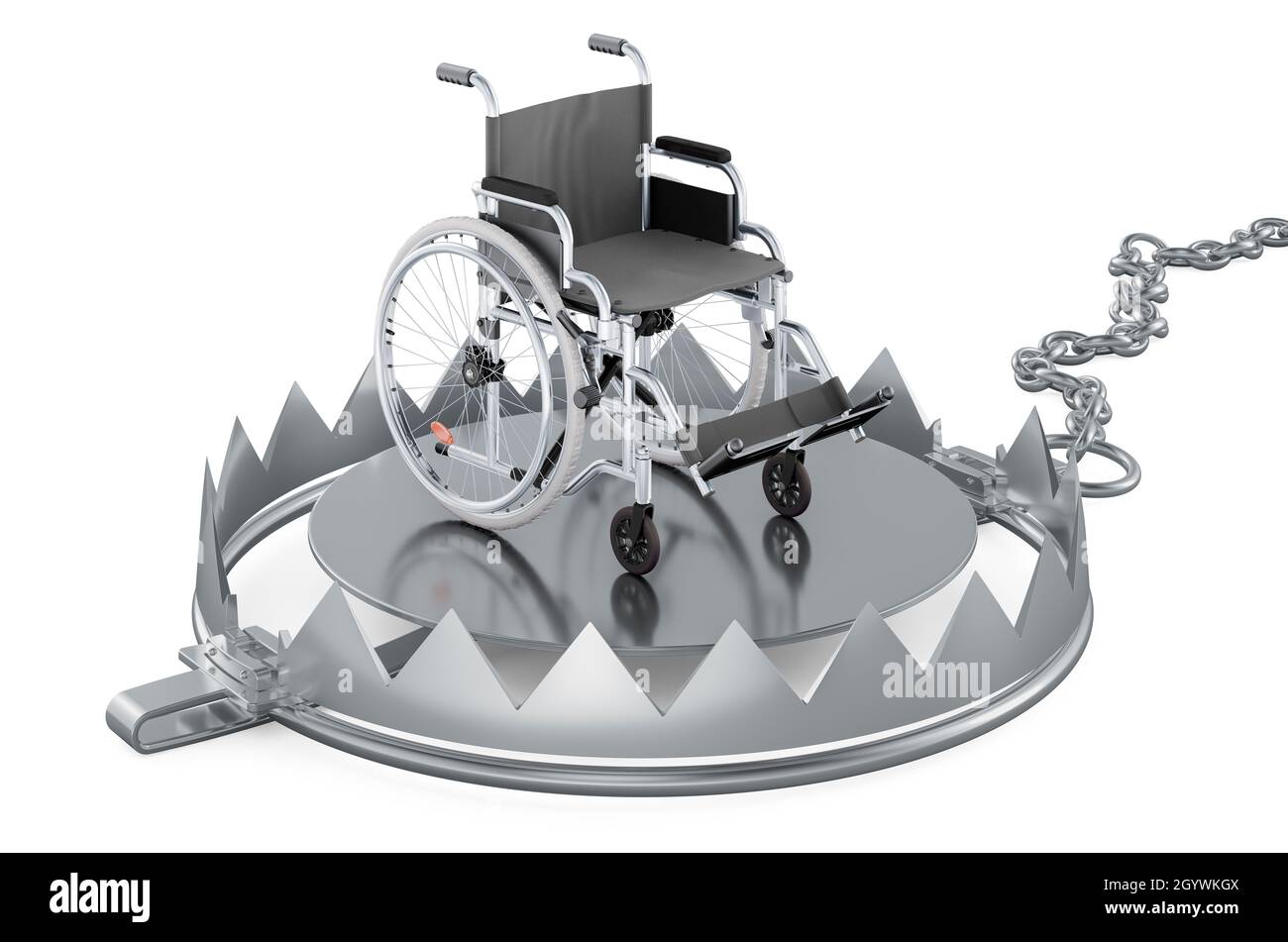 Bear Trap avec fauteuil roulant manuel, rendu 3D isolé sur fond blanc Banque D'Images