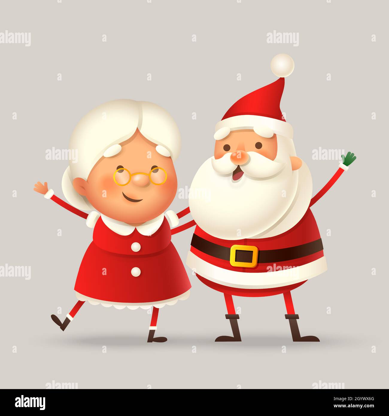 Mme Claus et le Père Noël célèbrent les fêtes de Noël - illustration vectorielle mignonne et heureuse isolée Illustration de Vecteur