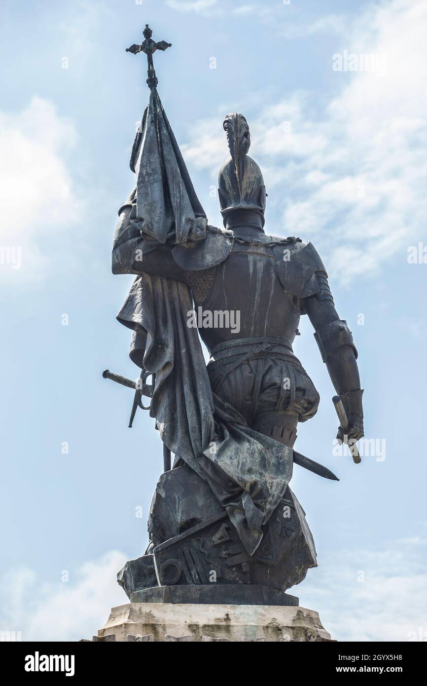 Medellin, Espagne - 3 avril 2021 : monument Hernan Cortes, Aztec Empire Spanish Conquistador, Medellin, Extremadura, Espagne.Par Eduardo Barron en 1890. Banque D'Images