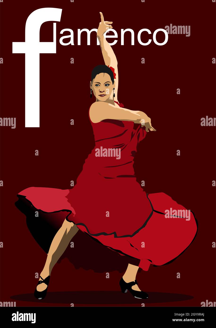Belle jeune femme dansant le flamenco. Illustration 3d vectorielle Illustration de Vecteur
