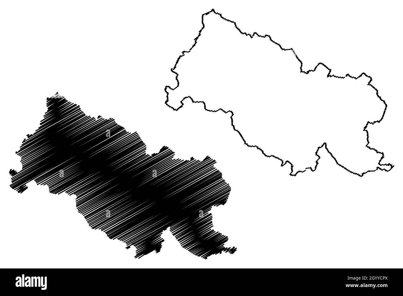 District de Kasganj (État de l'Uttar Pradesh, République de l'Inde) carte illustration vectorielle, scribble esquisse carte de Kasganj Illustration de Vecteur