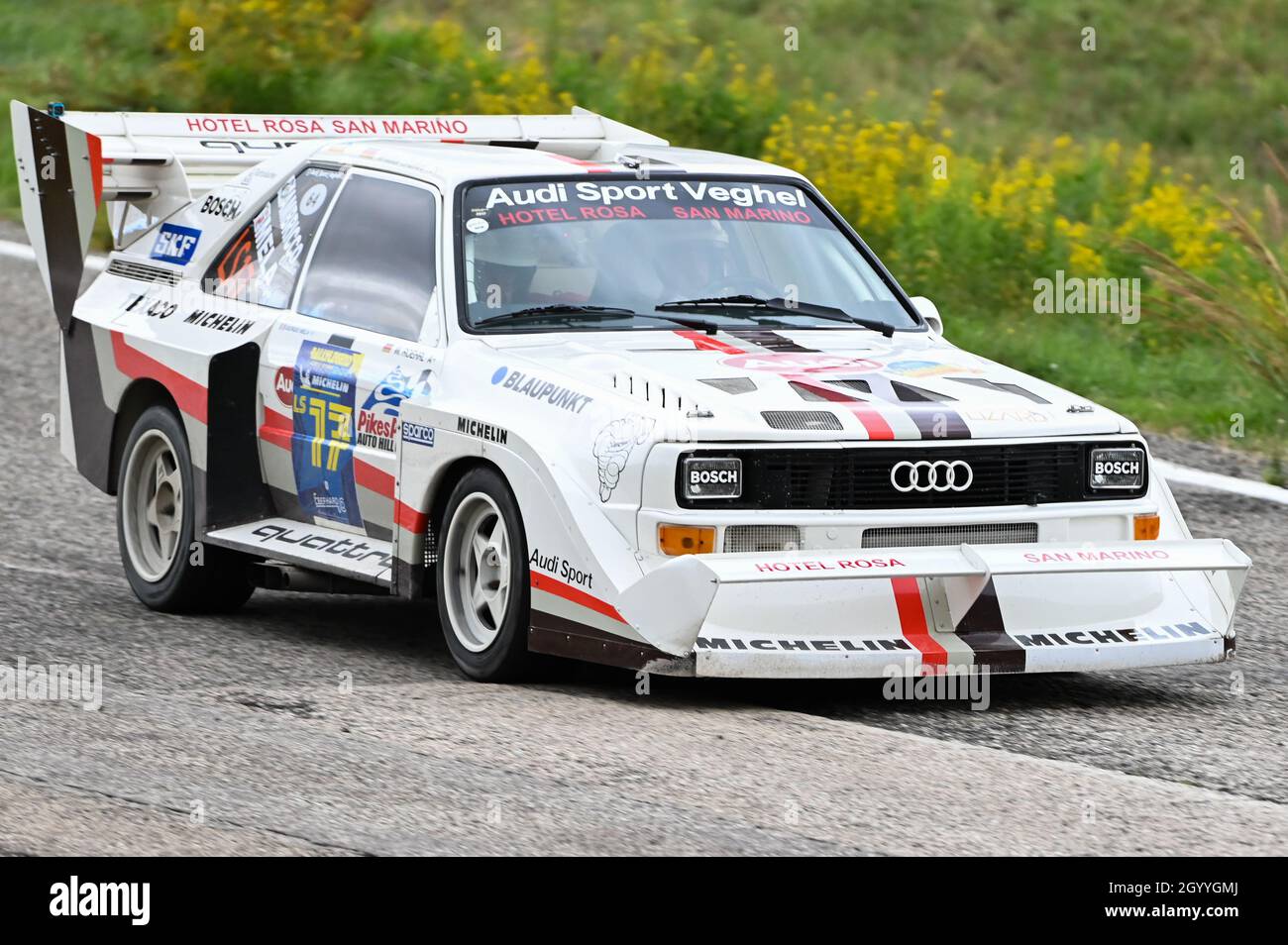 Circuit urbain de Saint-Marin, Saint-Marin, République de Saint-Marin, 08 octobre 2021, MELA GIORGIO (ITA) AMBRICCO CLAUDIO (ITA) - AUDI S1 E2 PIKES PIC 1985 Banque D'Images
