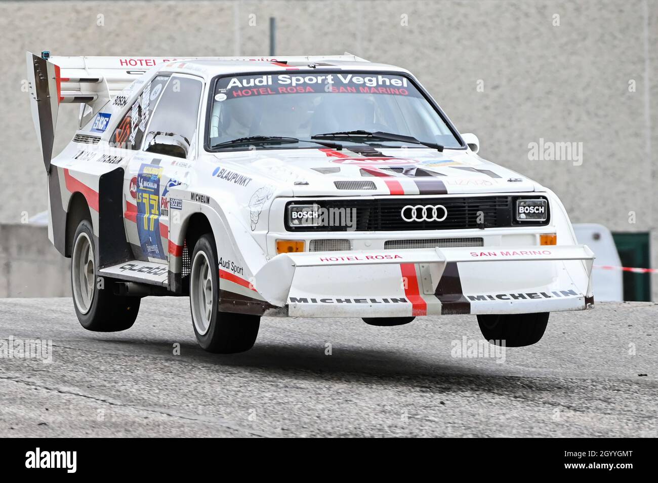Circuit urbain de Saint-Marin, Saint-Marin, République de Saint-Marin, 08 octobre 2021, MELA GIORGIO (ITA) AMBRICCO CLAUDIO (ITA) - AUDI S1 E2 PIKES PIC 1985 Banque D'Images