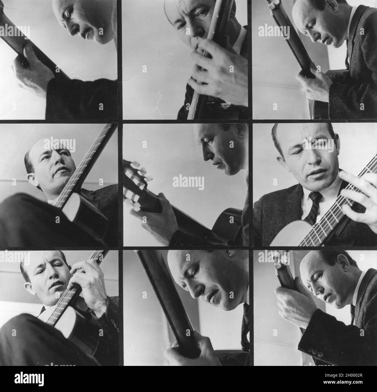Le guitariste américain Charlie Byrd, un musicien accompli et sérieux qui joue à la fois la guitare classique et la guitare Jazz avec une virtuosité égale.1961. Banque D'Images