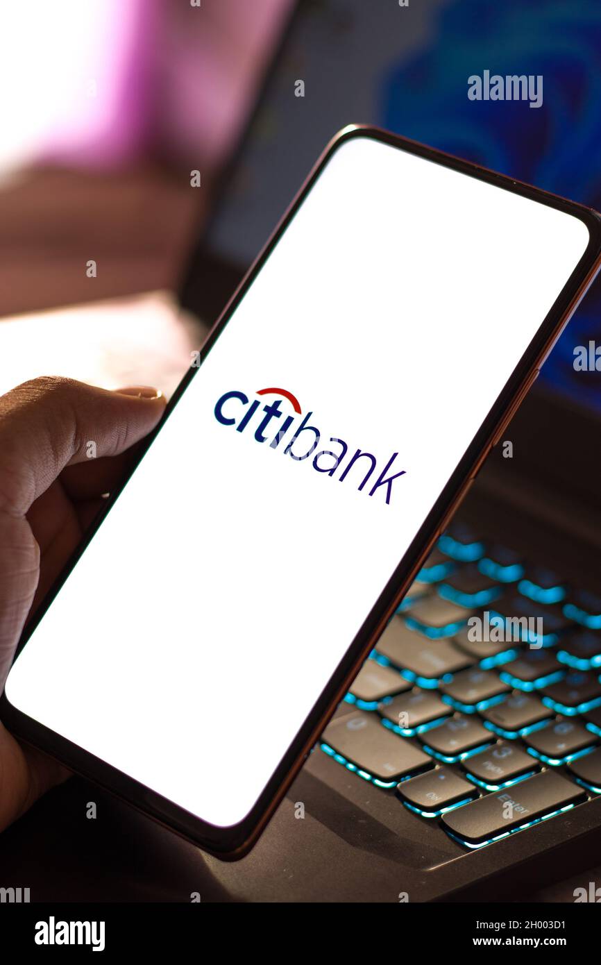 West Bangal, Inde - 09 octobre 2021 : logo Citibank sur l'écran du téléphone. Banque D'Images