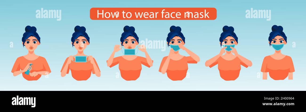 Infographie sur le port d'un masque facial.Vecteur d'une femme présentant la bonne méthode de port d'un masque Illustration de Vecteur