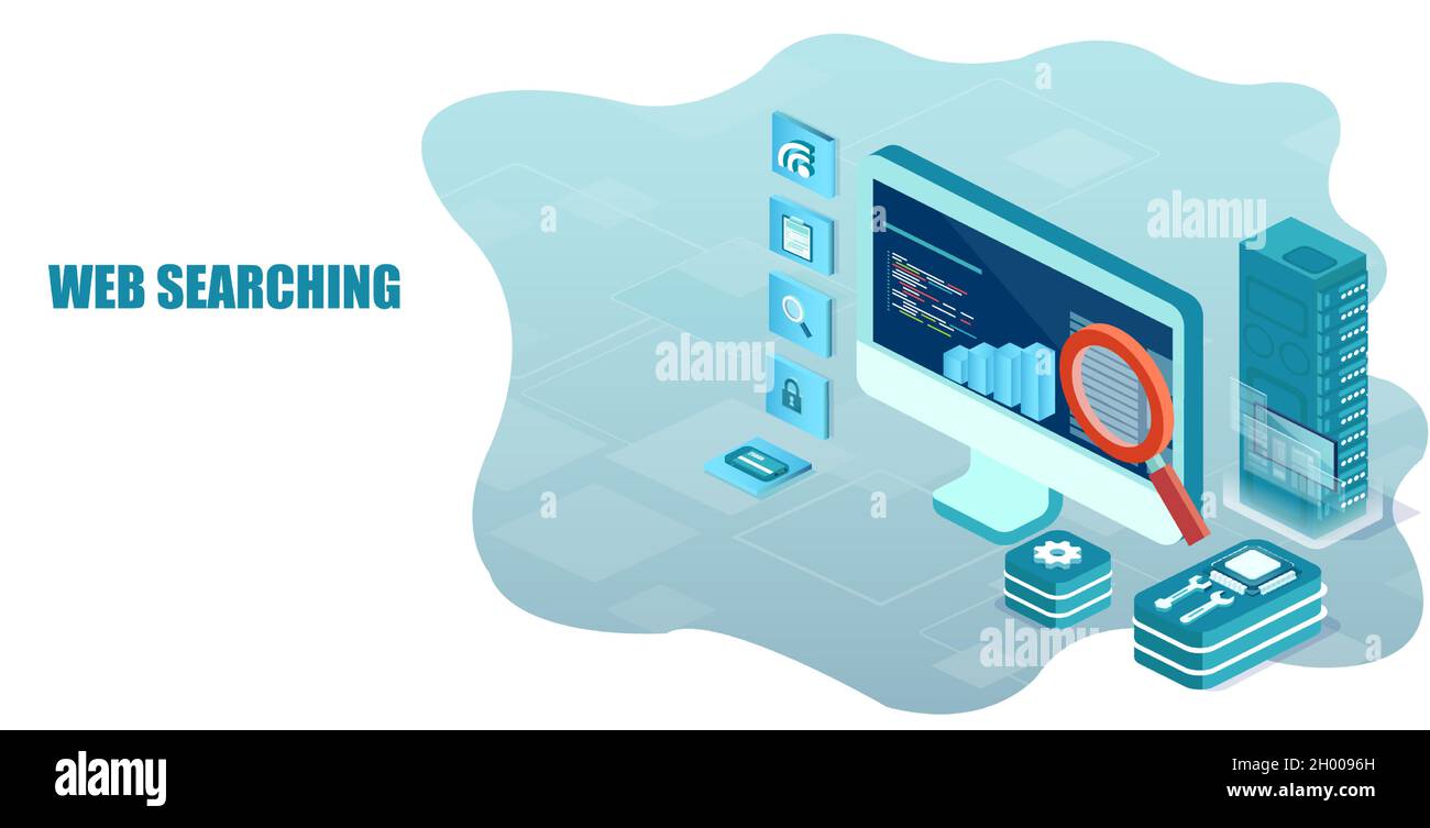 Concept d'analyse de moteur de recherche de données de site Web en ligne Illustration de Vecteur