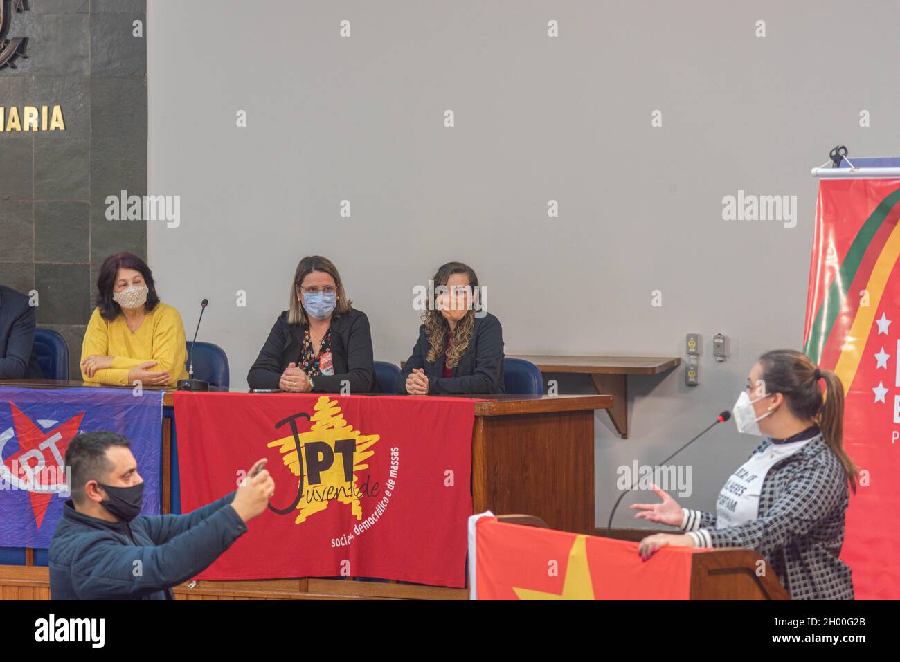 Santa Maria RS Brésil.10/08/2021.Événement régional d'affiliation politique du Parti des travailleurs.Autonomisation des femmes.2022 aperçus des élections dans Brazi Banque D'Images