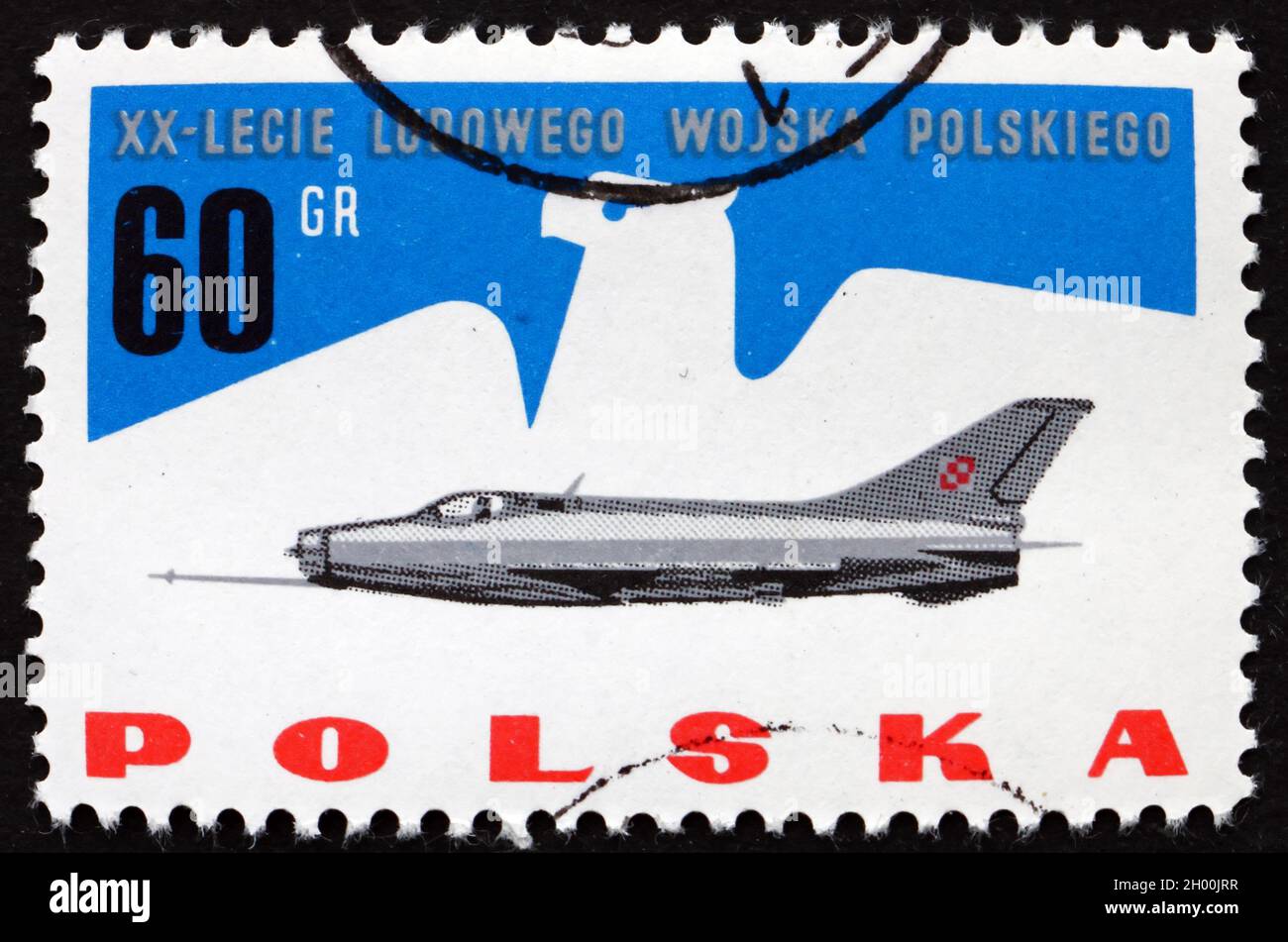 POLOGNE - VERS 1964 : un timbre imprimé en Pologne montre Eagle et Jet Fighter, Armée populaire polonaise, 20e anniversaire, vers 1964 Banque D'Images