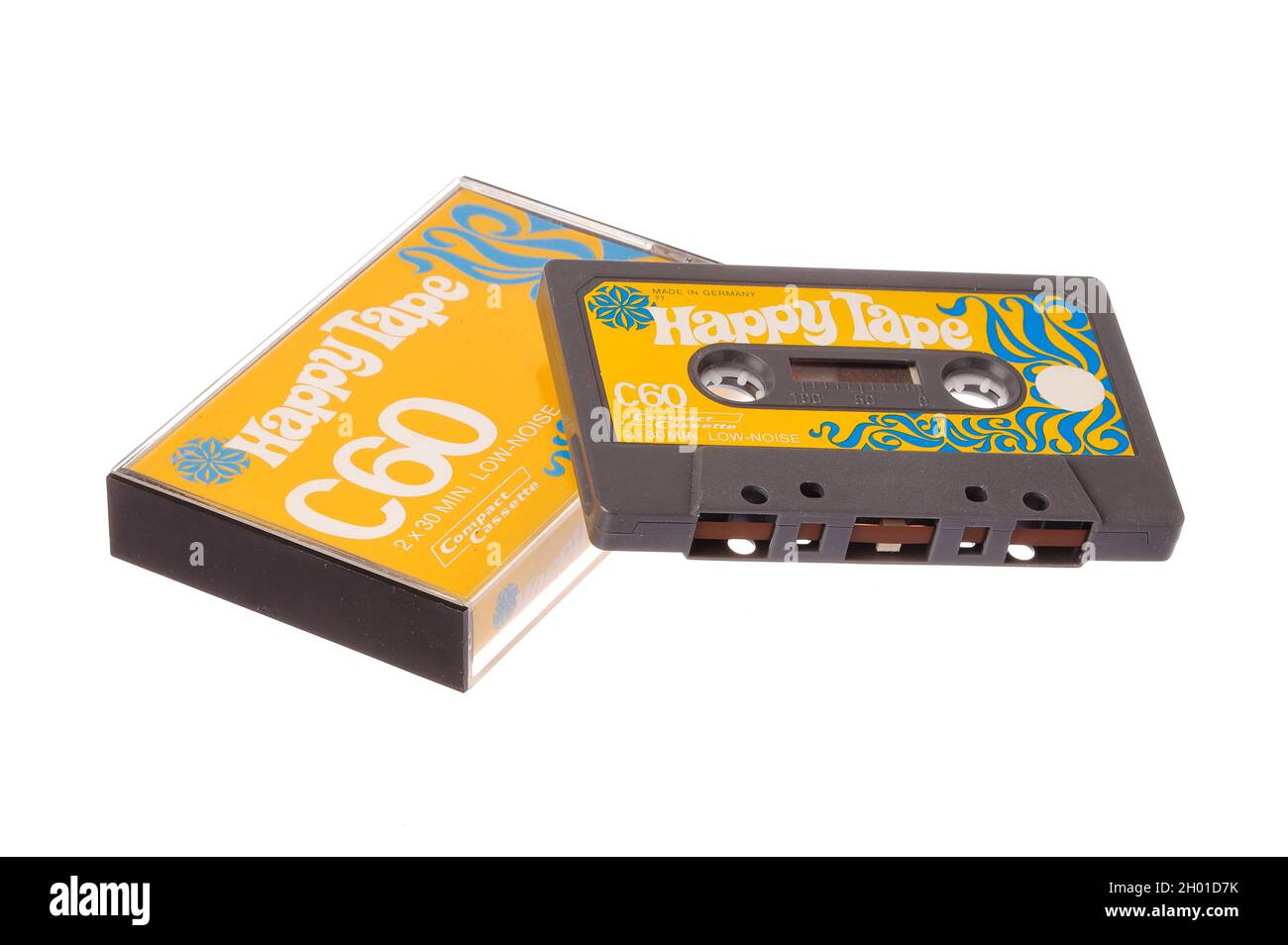Stockholm, Suède - 8 octobre 2021 : cassette audio compacte C60 1977 et cassette de marque Happy Tape, produite par Agfa-Gevaert AG pour le suédois Banque D'Images