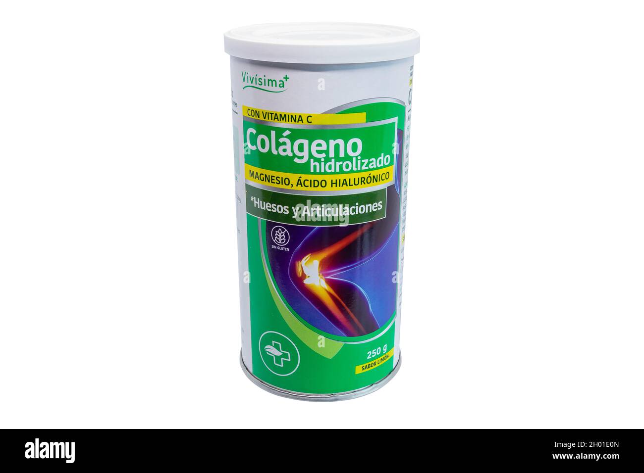 Huelva, Espagne - 28 août 2021 : flacon de collagène contenant du magnésium avec de l'acide hyaluronique et de la vitamine C. Banque D'Images