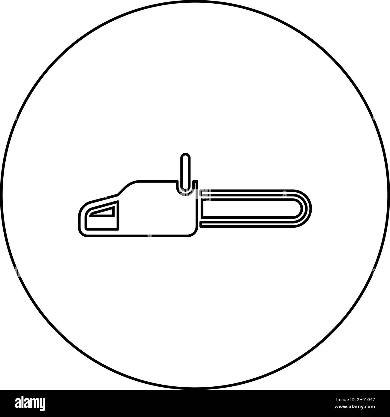 Tronçonneuse tronçonneuse chaîne essence scie à outil Lumberjack icône en cercle rond noir couleur vecteur illustration style de contour plein image simple Illustration de Vecteur