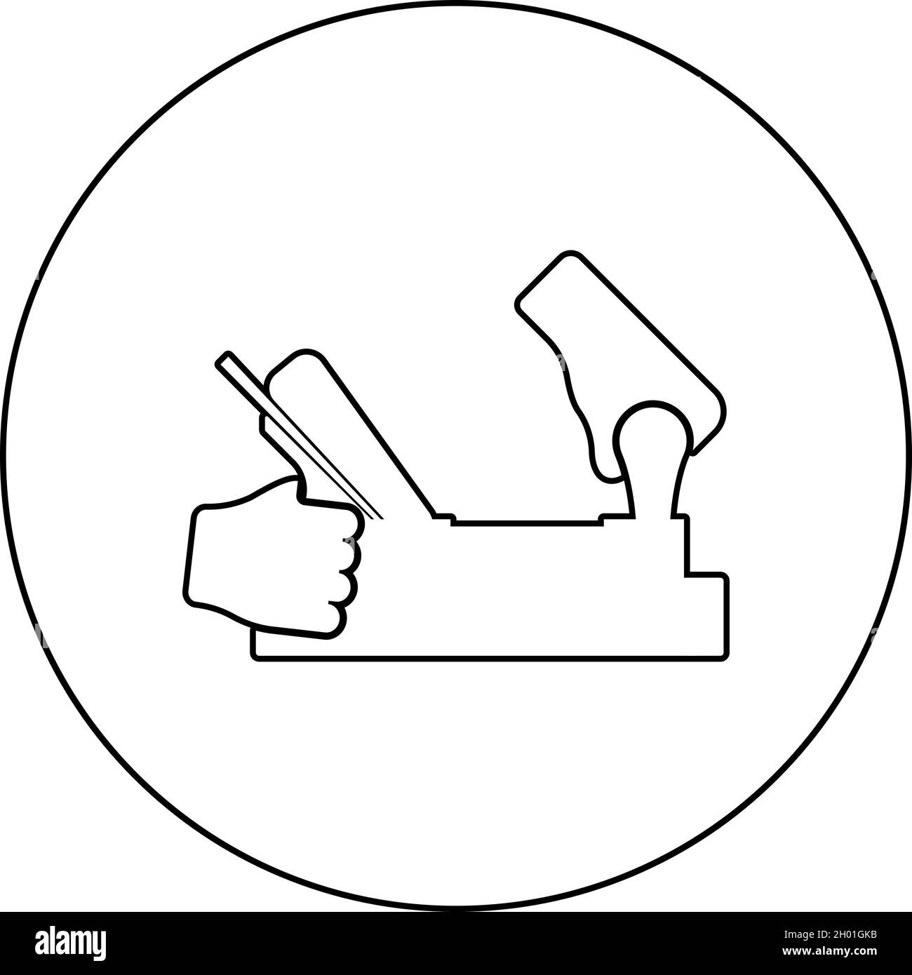Outil de maintien du cric à jointer utilisez le bras avec l'instrument avec l'icône en bois dans le cercle rond de couleur noire illustration vectorielle style de contour solide Illustration de Vecteur