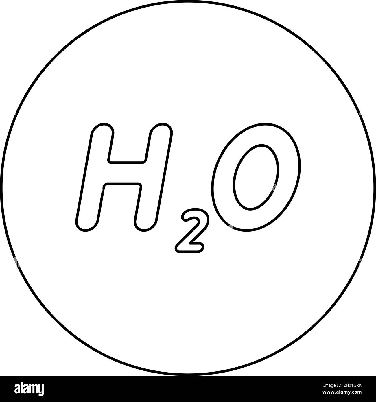 Formule chimique H2O icône d'eau en cercle rond noir couleur vecteur illustration style de contour solide image simple Illustration de Vecteur