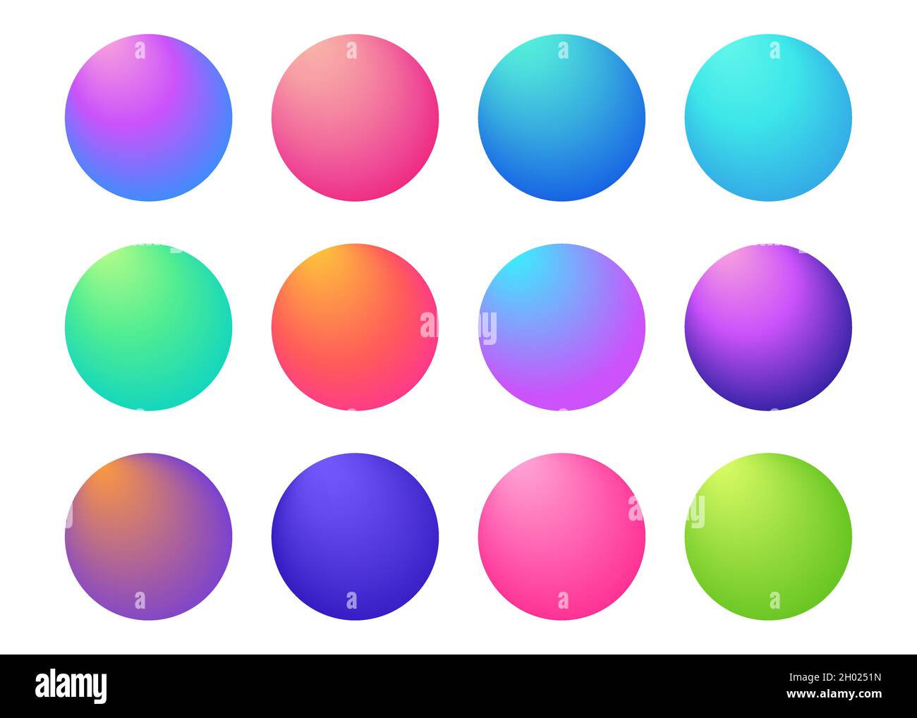 Ensemble de dégradés holographiques circulaires, boutons de sphère.Multicolore vert violet jaune orange rose rouge violet bleu fluide cercle dégradés, coloré sod Illustration de Vecteur