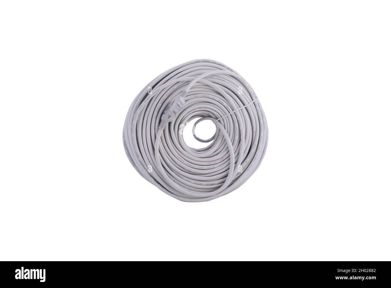 Long câble utp gris pour connexion Internet sur fond blanc 3 Banque D'Images