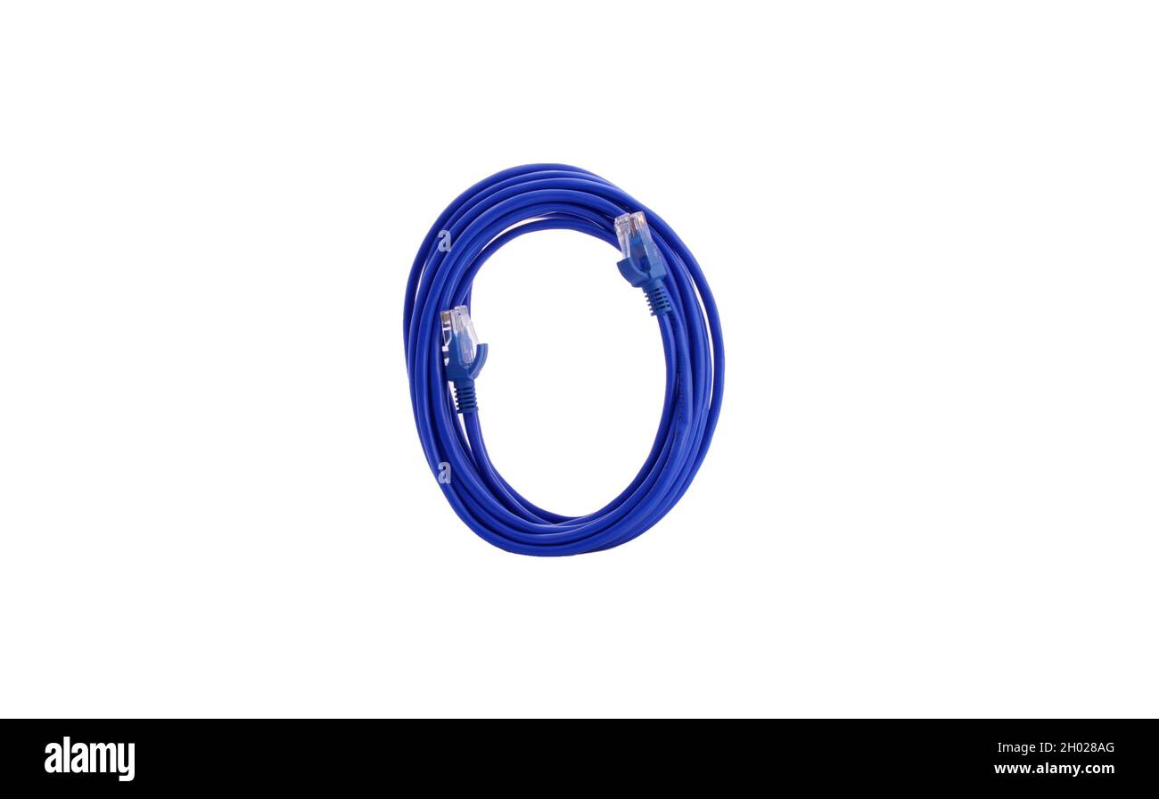 câble utp bleu pour connexion internet sur fond blanc Banque D'Images