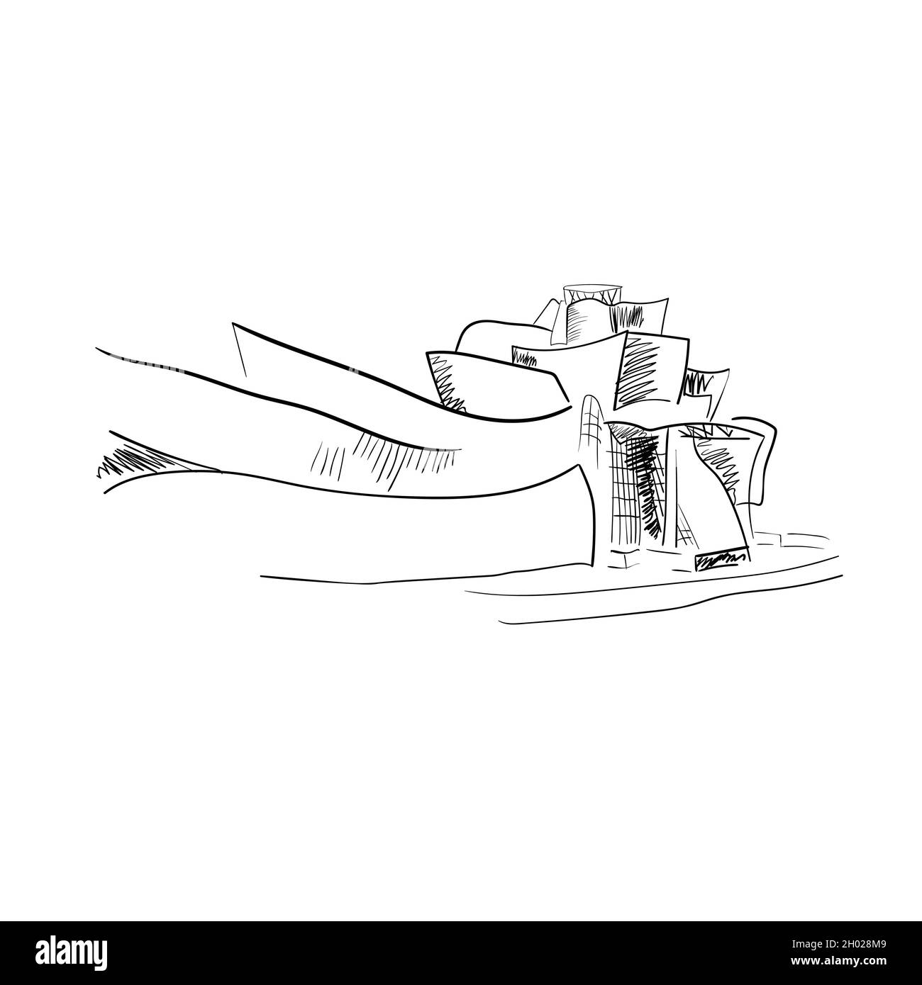 Musée Guggenheim à Bilbao, Espagne.Dessin à main levée, esquisse.Vecteur 10 eps Illustration de Vecteur