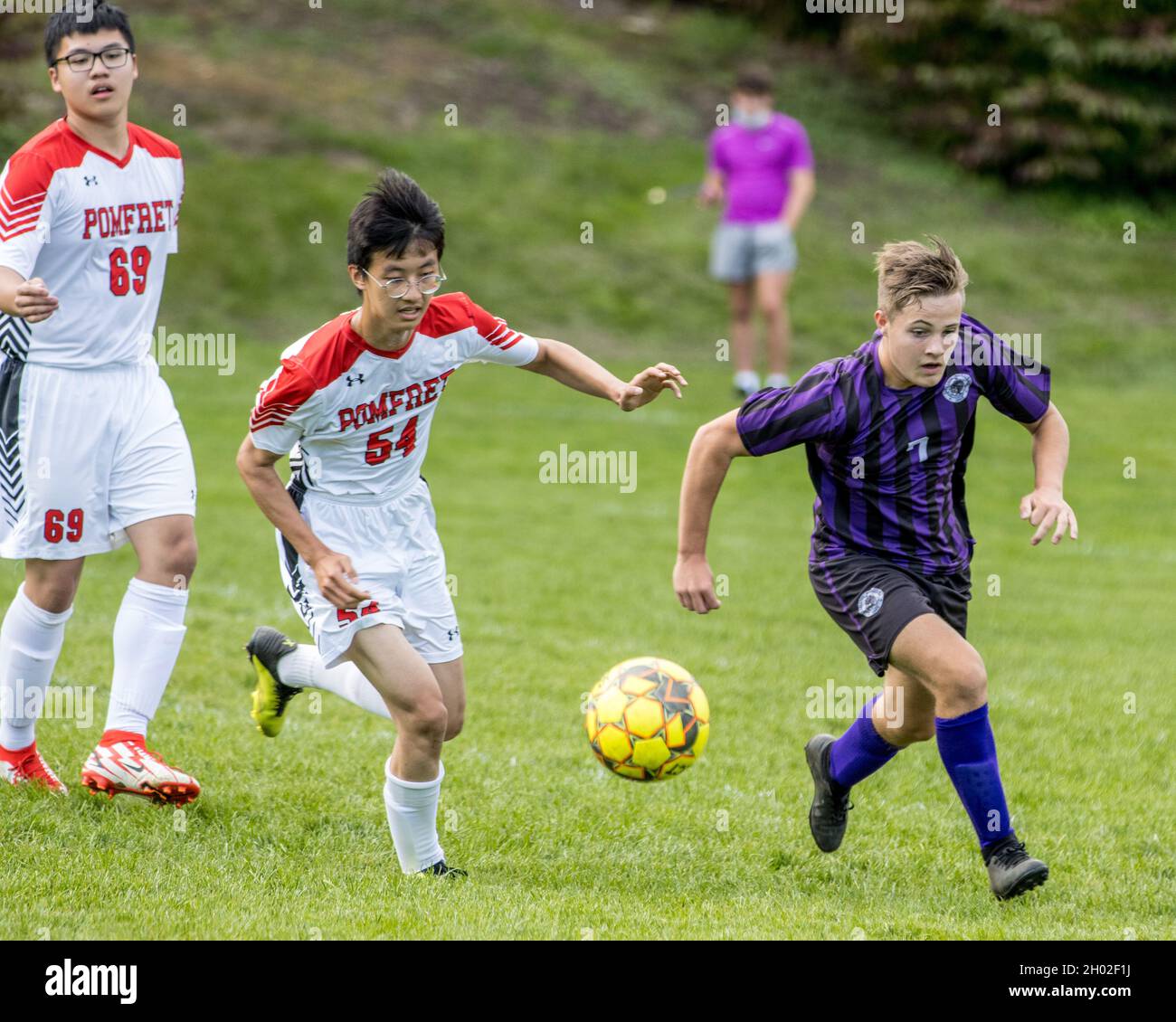 Jeu de football de l'école secondaire pour garçons joué au Massachusetts Banque D'Images