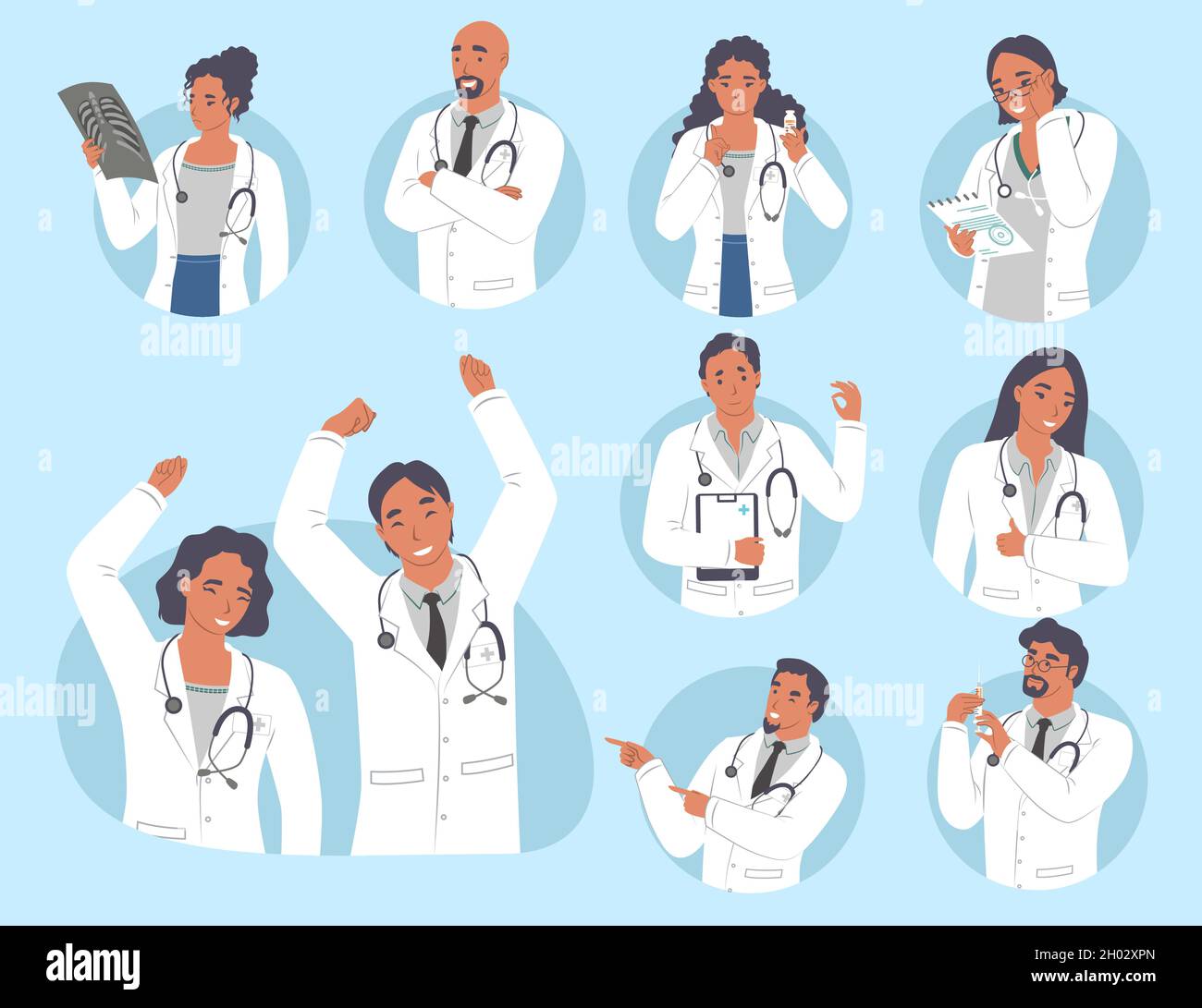 Médecin, professionnels de la santé, homme et femme jeu de caractères.Personnes montrant différents gestes de main, illustration vectorielle Illustration de Vecteur