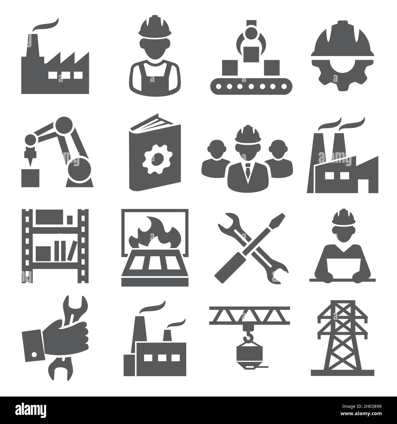 Icônes définies en usine sur fond blanc Illustration de Vecteur
