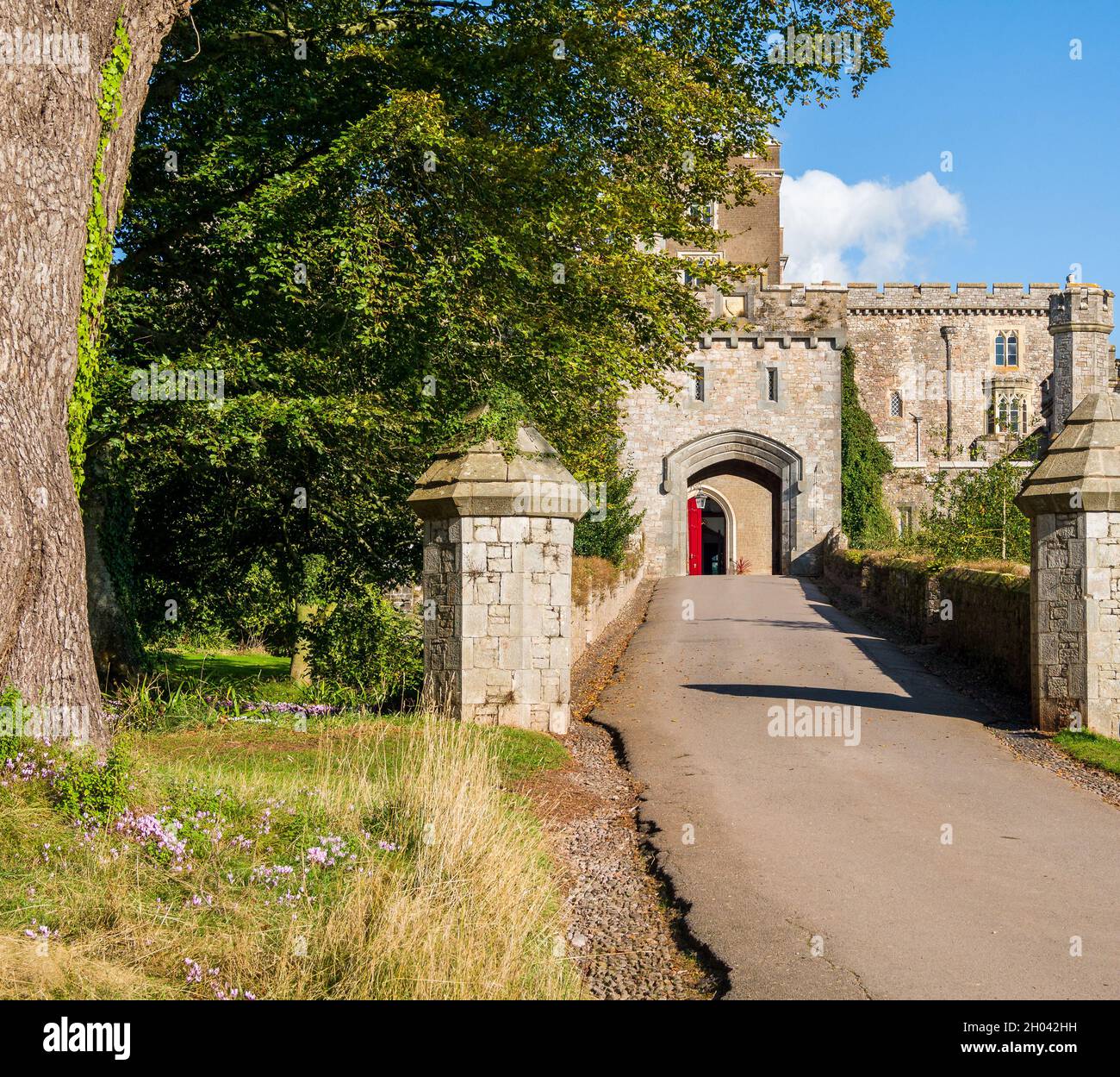 Jardins historiques et château dans le sud-est du Devon. Banque D'Images