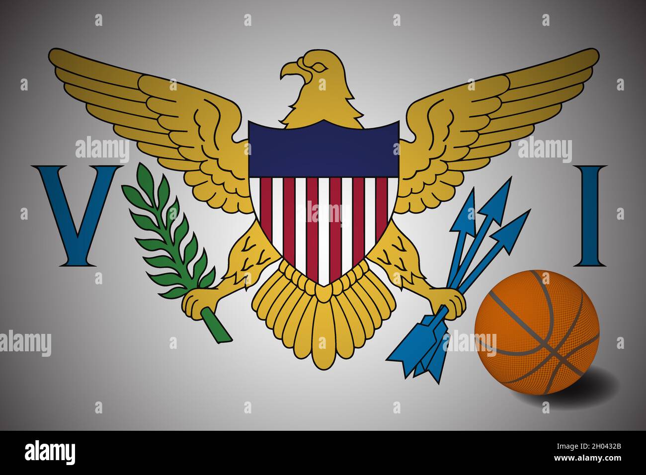 Drapeau des îles Vierges des États-Unis avec ballon de basket-ball réaliste, vecteur Illustration de Vecteur