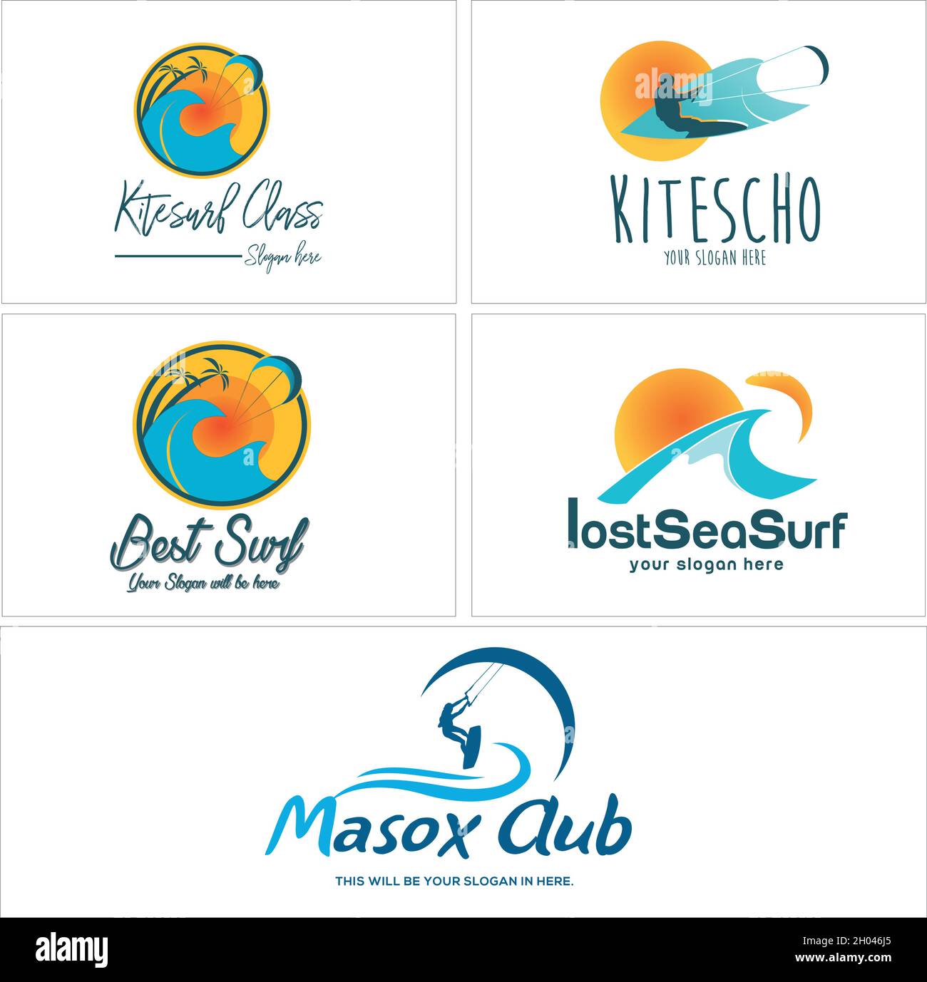 Ensemble de kiteboarding sport mer Beach logo Illustration de Vecteur