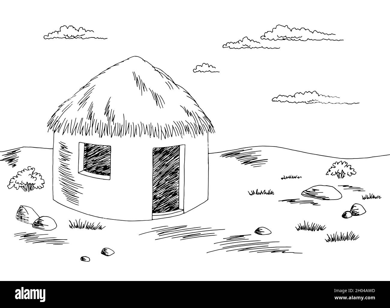 Desert Hut House graphique noir blanc esquisse illustration vecteur Illustration de Vecteur