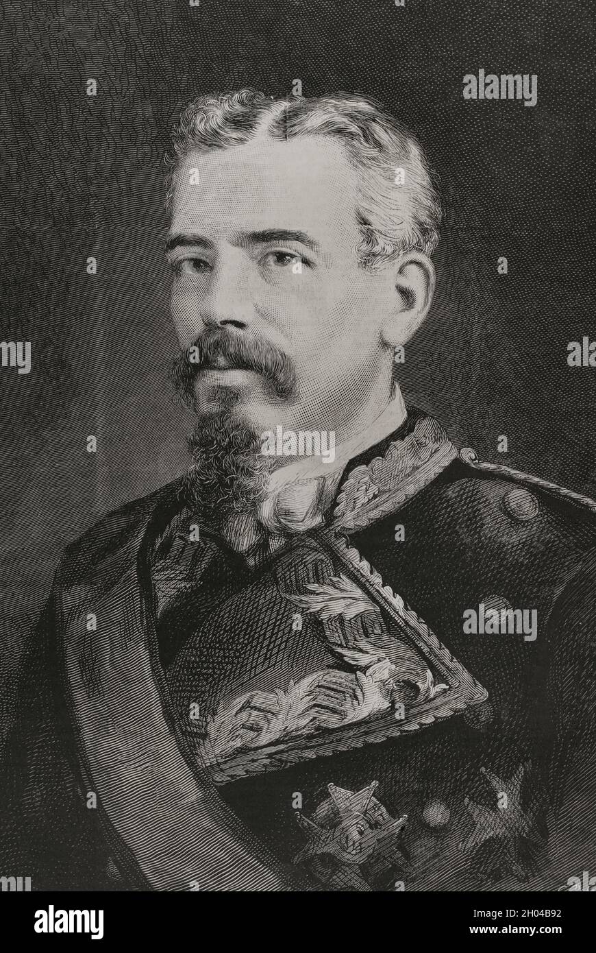 Arsenio Martínez Campos (1831-1900).Militaire et politique espagnole.Figure importante dans la rébellion militaire de Sagunto le 29 décembre 1874, après quoi la dynastie Bourbon a été restaurée avec le roi Alfonso XIIPortrait.Gravure.La Ilustración Española y Americana, 1878. Banque D'Images