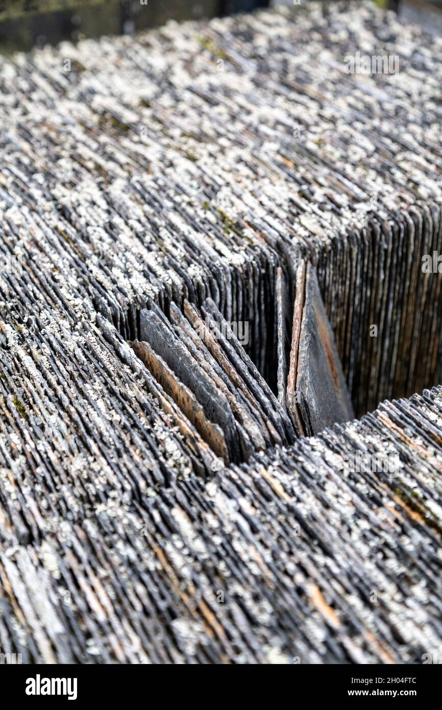 Tuiles en ardoise à la mine Llechwedd Slate, Zip World Slate Caverns, Snowdonia, pays de Galles, Royaume-Uni Banque D'Images