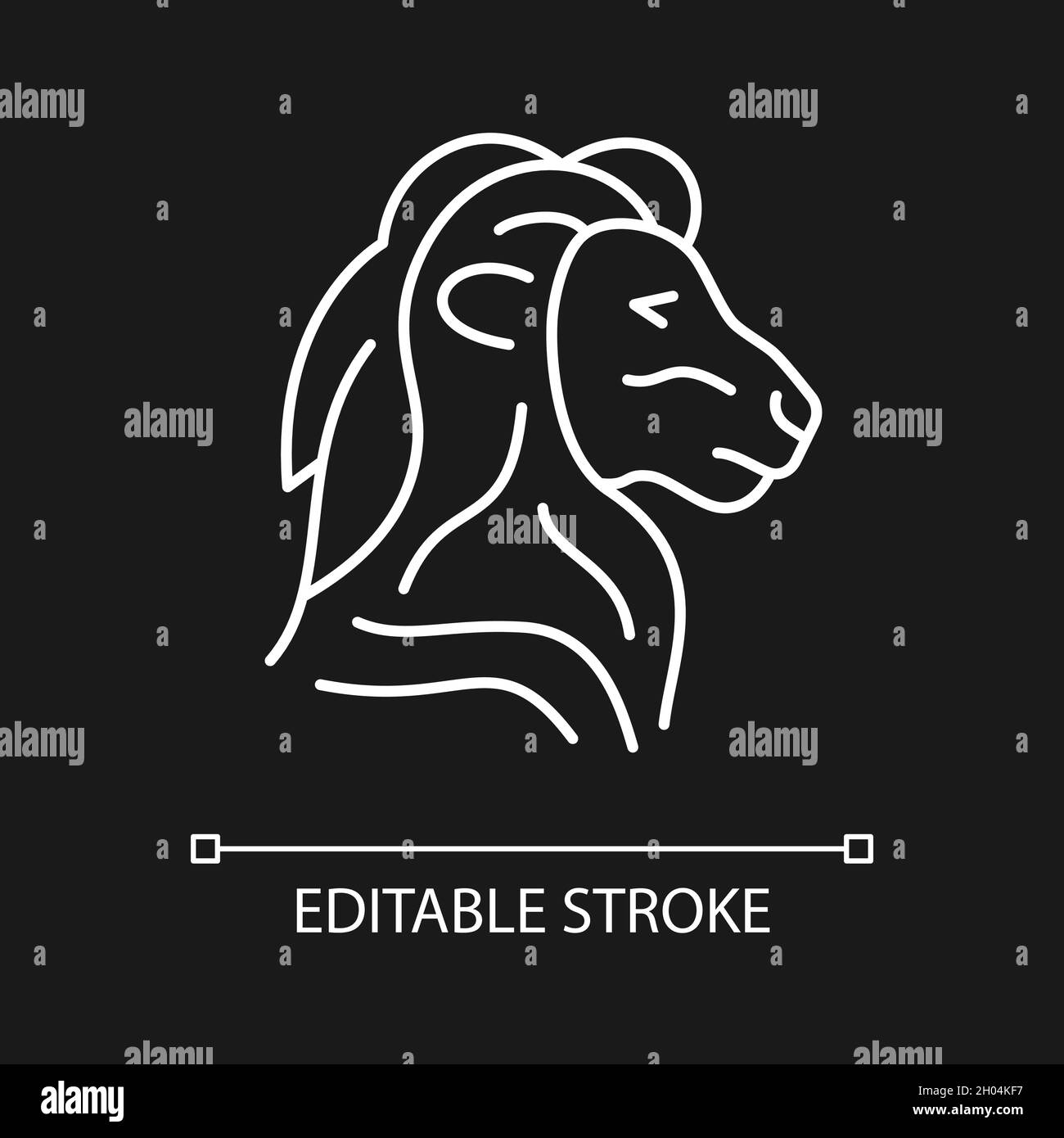 Symbole de tête de lion icône linéaire blanche pour thème sombre Illustration de Vecteur