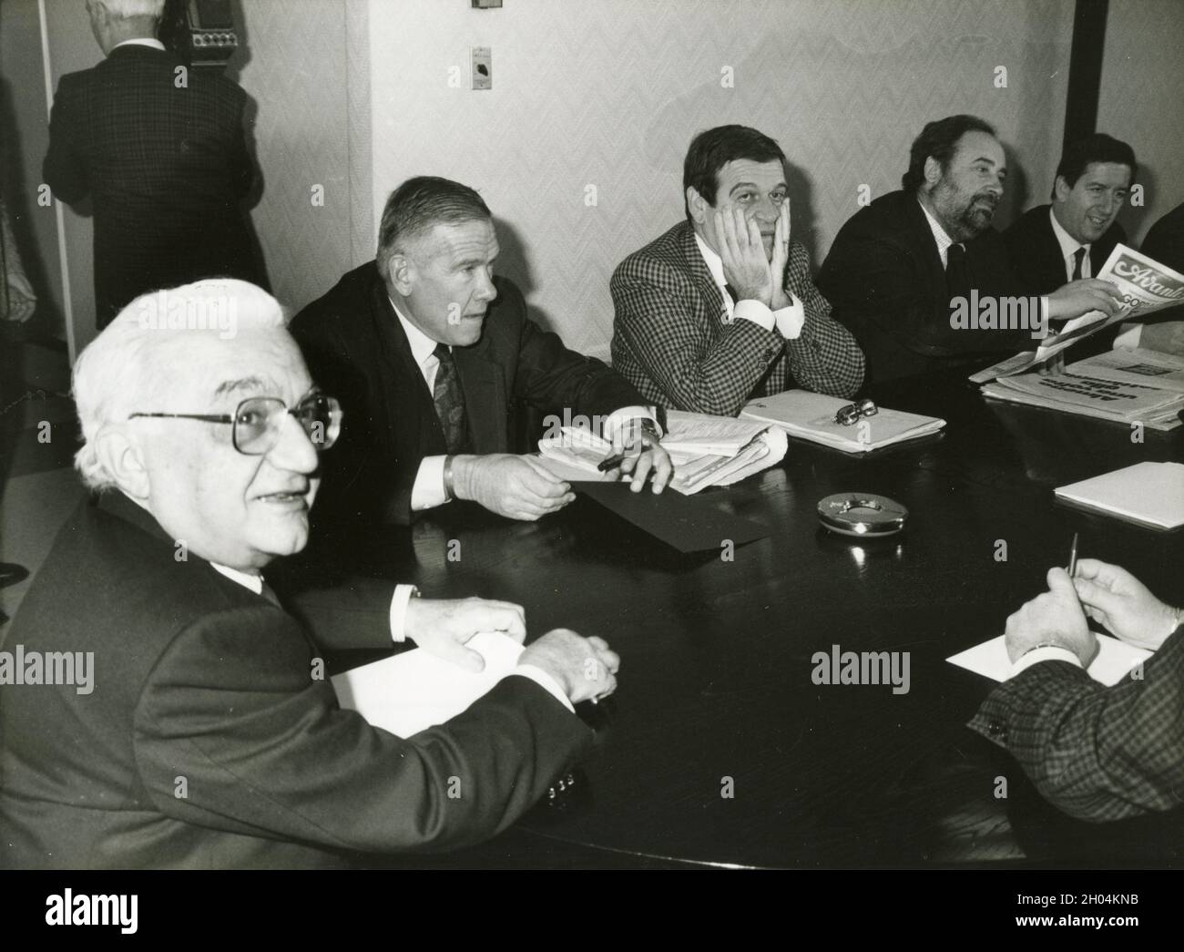 Les politiciens et syndicalistes italiens Bruno Trentin, Giorgio Benvenuto et Ottaviano Del Turco, 1990 Banque D'Images