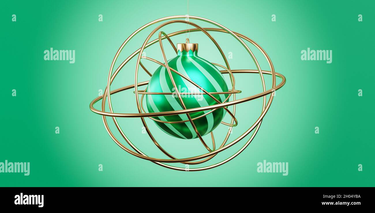 Arrière-plan des fêtes de Noël ou du nouvel an avec boule verte, rendu 3d Banque D'Images