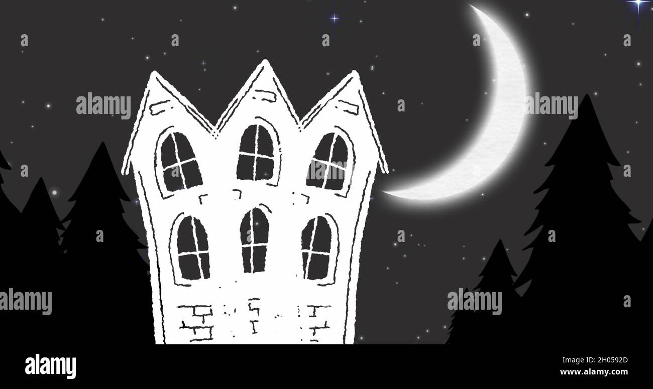 Image d'une maison hantée sur un paysage nocturne Banque D'Images