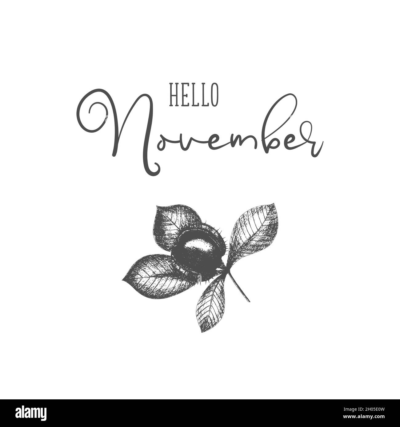 Bonjour novembre modèle de châtaignier vectoriel dessin à la main, design pour bannière, carte de voeux ou imprimé.Illustration vectorielle Illustration de Vecteur