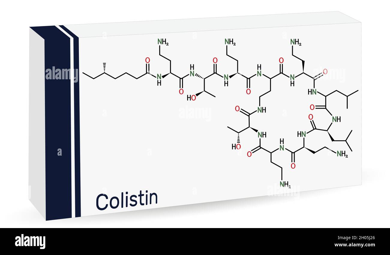 Colistine, molécule de polymyxine E.C'est un antibiotique polypeptide cyclique.Emballage en papier pour médicaments.Illustration vectorielle Illustration de Vecteur