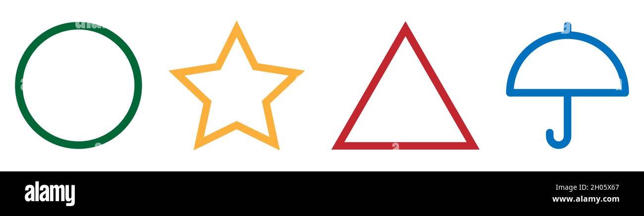 Vinnytsia, Ukraine - 11 octobre 2021 : conception du jeu de calmar.Partie en nid d'abeille.Rayons de miel de sucre Dalgona : cercle vert, triangle rouge, étoile jaune, Illustration de Vecteur