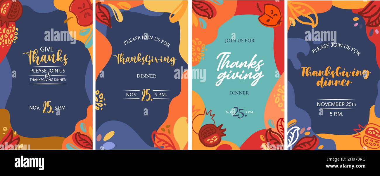 Cartes de vœux de Thanksgiving, invitations.Illustration vectorielle.Affiche typographique de Thanksgiving dessinée à la main.Célébration citation Happy Thanksgiving on Illustration de Vecteur
