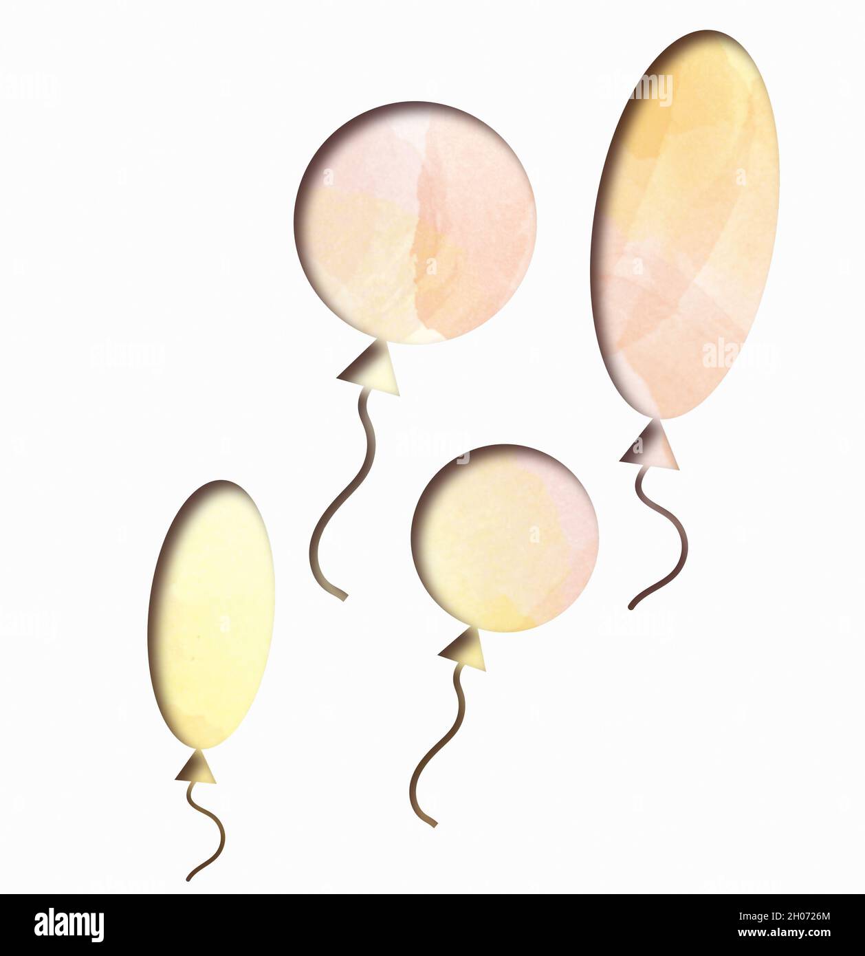 Ballons peints en aquarelle rouge et orange sur un blanc Banque D'Images