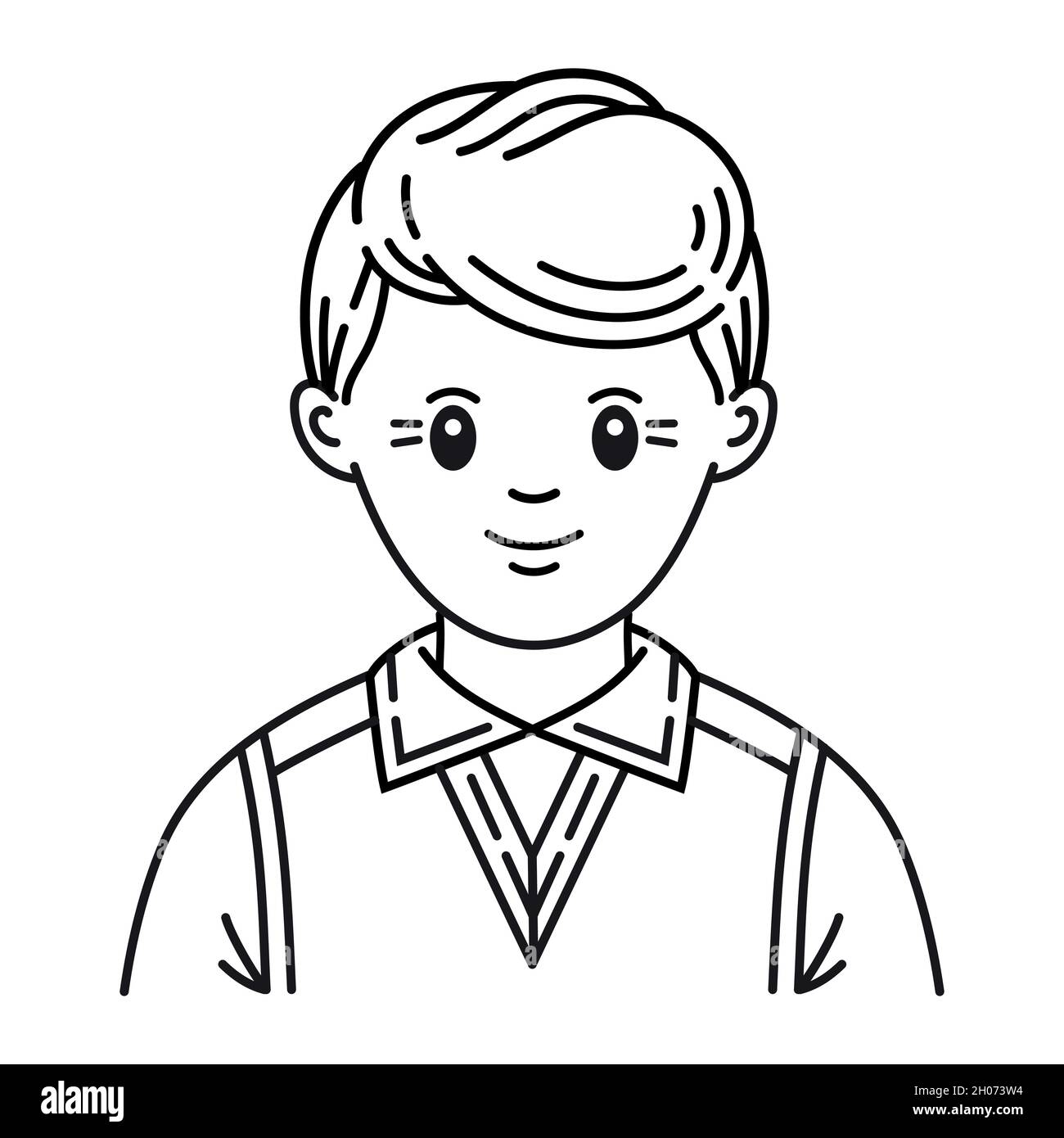 Utilisateur avatar adolescent garçon, jeune homme visage portrait icône ligne.Photo de la tête de l'élève.Signature du compte de profil de personne sur les réseaux sociaux.Vecteur Illustration de Vecteur