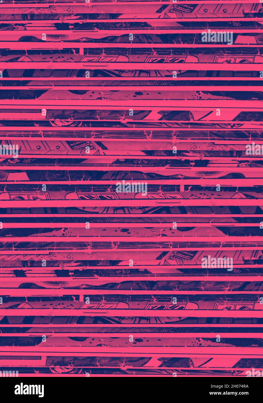Pile verticale de vieux bandes dessinées motif d'arrière-plan avec des effets de couleur rose et bleu Banque D'Images